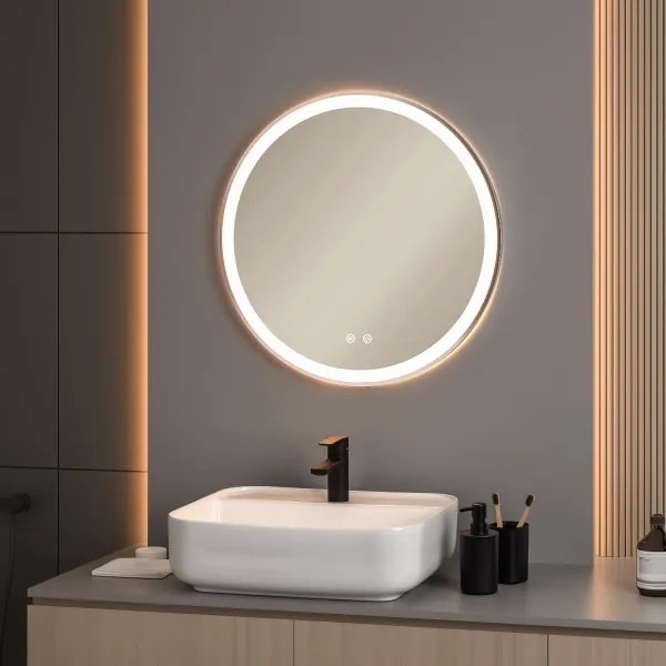 Brilagi-LED dimmerabile, specchio riscaldato con retroilluminazione, profilo in alluminio ALU PRO, LED 18W/230V, Ø 60 cm, IP44, finitura cromo satinato