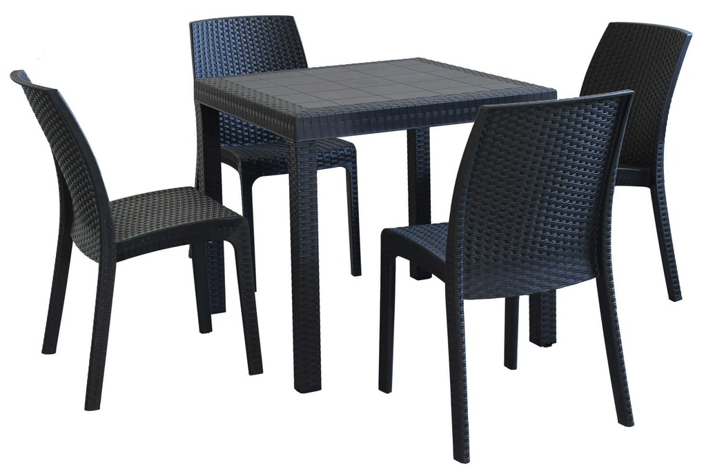 CALIGOLA - set tavolo in resina effetto rattan cm 80 x 80 x 74 h con 4 sedie Alma