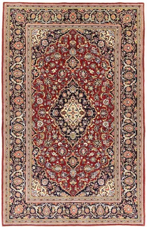 Kashan Tappeto 140 x 220 Rosso (Iran) Annodato A Mano