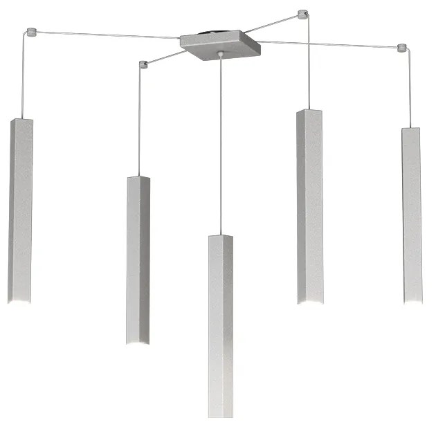 Sospensione Moderna Square Tube Metallo Grigio 5 Luci Gu10