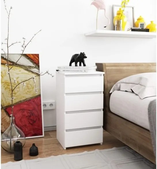 Cassettiera Moderna 40x35x74 Cm 4 Cassetti Bianco Opaco Artika