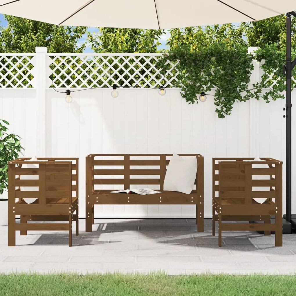 Set Salotto da Giardino 3 pz Miele in Legno Massello di Pino