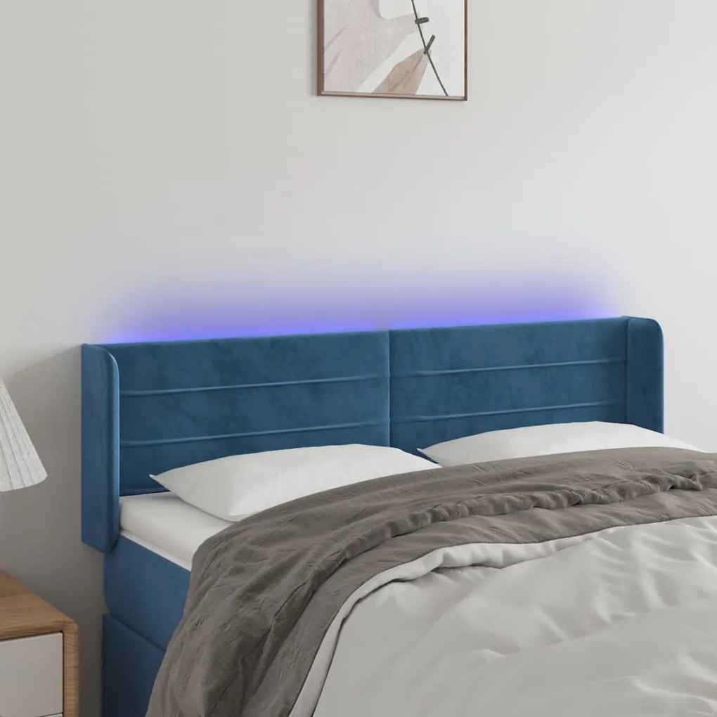 Testiera A Led Blu Scuro 147x16x78/88 Cm İn Velluto /