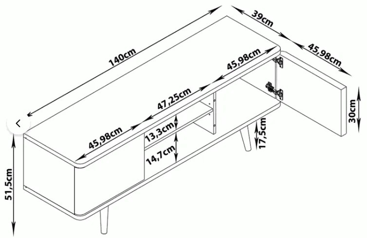 Tavolo TV bianco in rovere 140x52 cm Alana - Støraa
