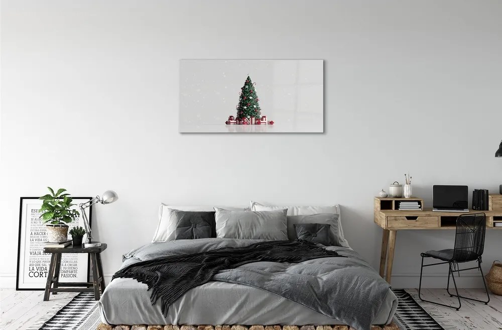 Quadro su vetro Alberi di natale, decorazioni e regali 100x50 cm