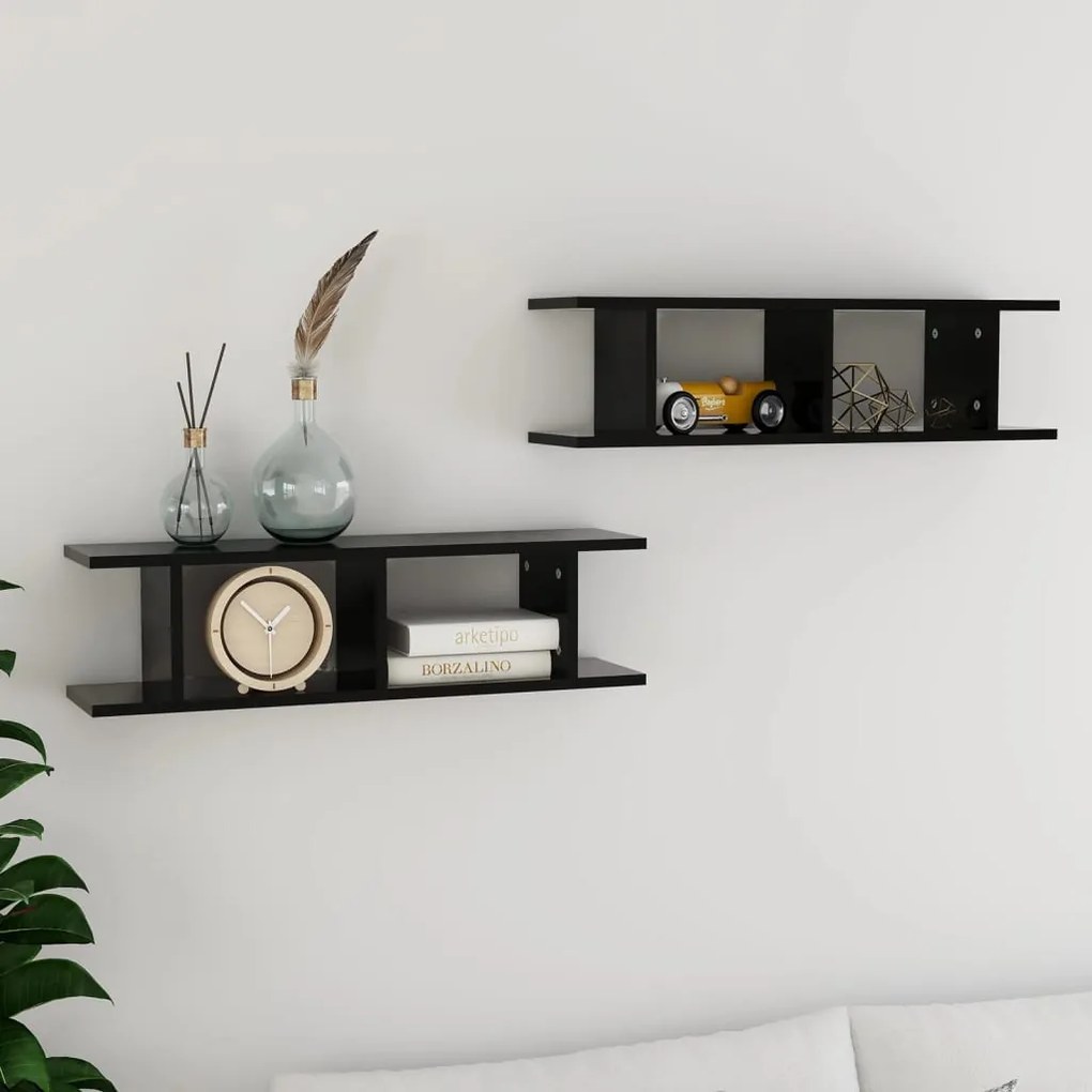 Mensole A Parete 2 Pz Nere 75x18x20 Cm İn Multistrato /