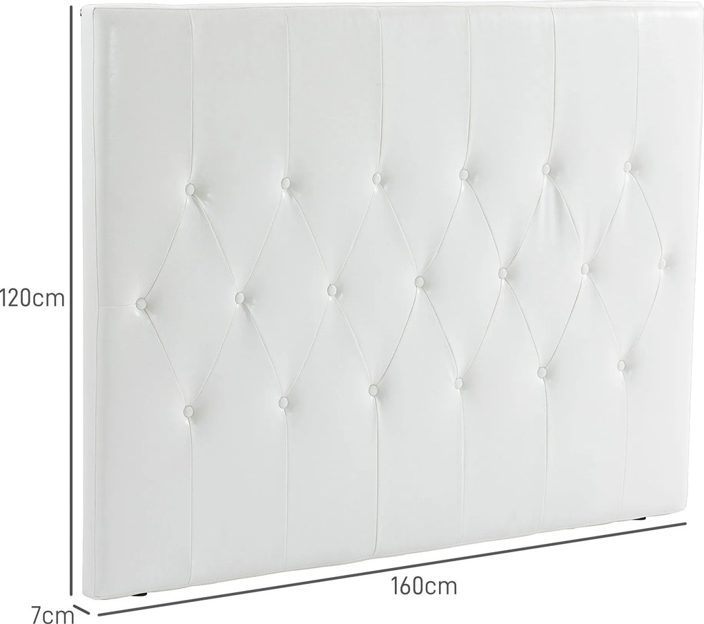 Testiera Letto Matrimoniale Imbottita Design a Bottoni 160x7x120 cm in Pelle PU Bianca...