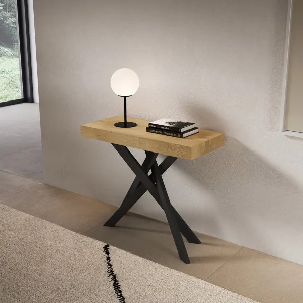 Consolle allungabile Libo Small - Quercia natura gambe antracite 90x40/196 cm