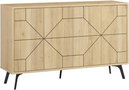 Madia Moderna 4 Ante 123 Cm Design Geometrico Piedi Metallici Dune Rovere