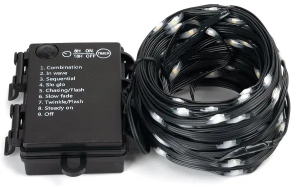 Aigostar - Catena luminosa LED da esterno 50 LED/8 funzioni, 3x batterie AA, 5,3 m, IP44, bianco caldo