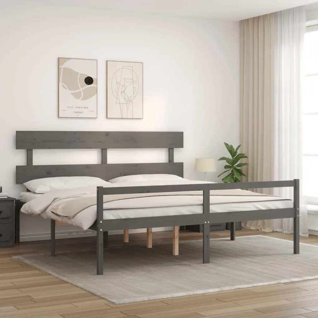 Letto per Anziani con Testiera Grigio Super King Legno Massello