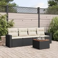 Set Divani da Giardino 5 pz con Cuscini in Polyrattan Nero 3223998