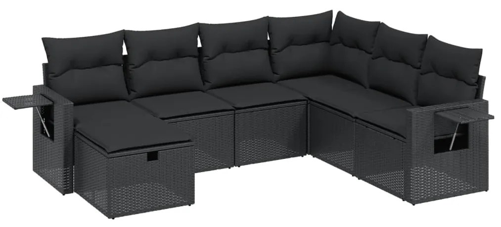 Set divani da giardino con cuscini 7pz nero polyrattan