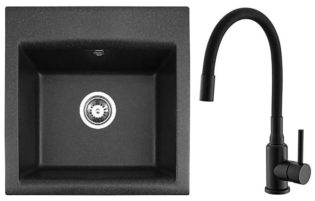 ALVEUS SETA23193 - Lavello da cucina ATROX + miscelatore MINTAS 34 cm granito/nero