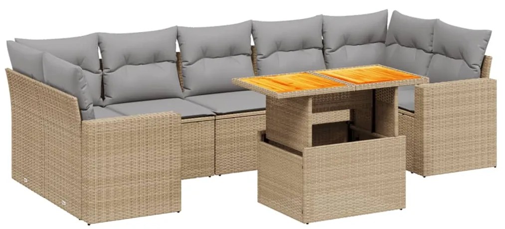 Set divano da giardino 8 pz con cuscini beige in polyrattan