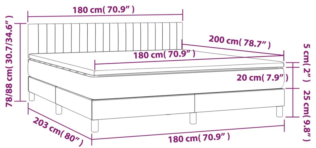 Letto a Molle Materasso e LED Grigio Scuro 180x200cm in Tessuto