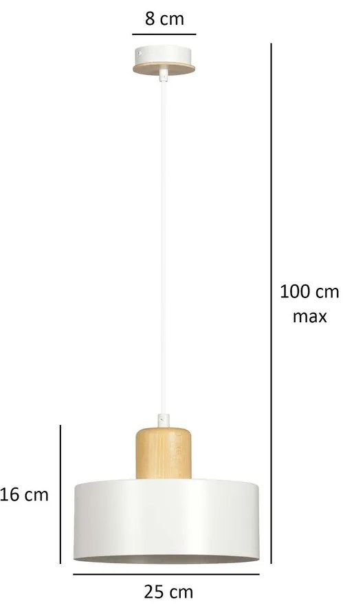 Lampadario a Sospensione in Acciaio e Legno TORIN 1 Nero/Bianco E27