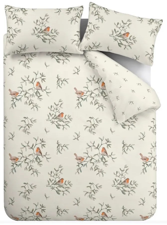 Biancheria da letto singola in flanella crema 135x200 cm Mistletoe Robins - Catherine Lansfield