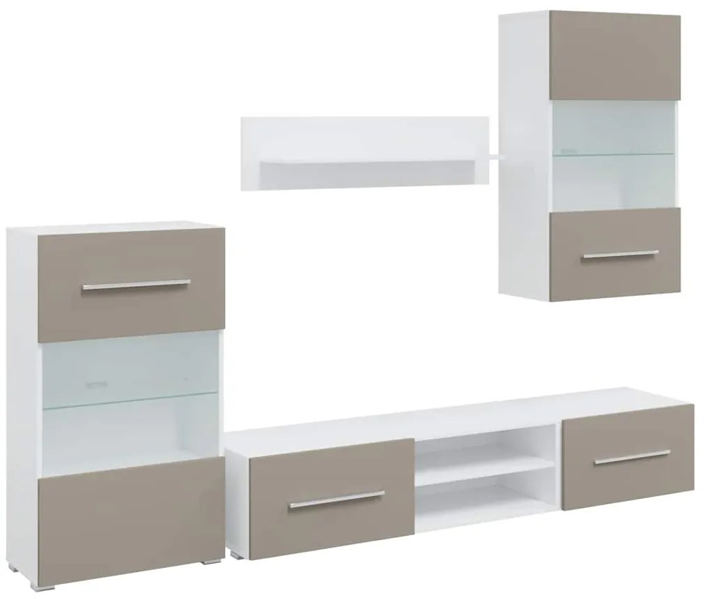 Mobile tv 5 pz con illuminazione a led grigio pietra truciolato