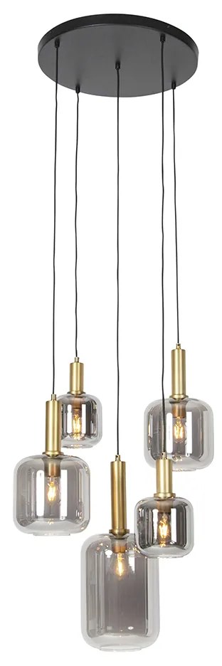 Lampada a sospensione intelligente nera con oro e vetro fumé incl. 5 WiFi A60 - Zuzanna