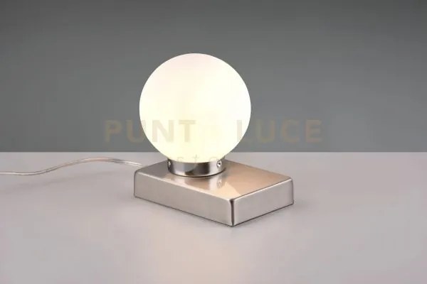 Davi ii lampada da tavolo acciaio sfera vetro bianco  h.15cm 1 luce...