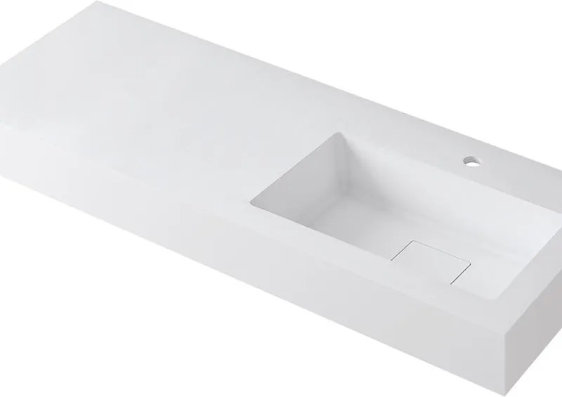 Lavabo a incasso rettangolare vasca a destra L 120.5 x H 15 x P 46 cm in resina bianco opaco