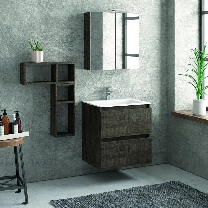 Composizione lavabo bagno sospeso con mobile 60 cm, 2 pensili e specchio TOD-60C - KAMALU