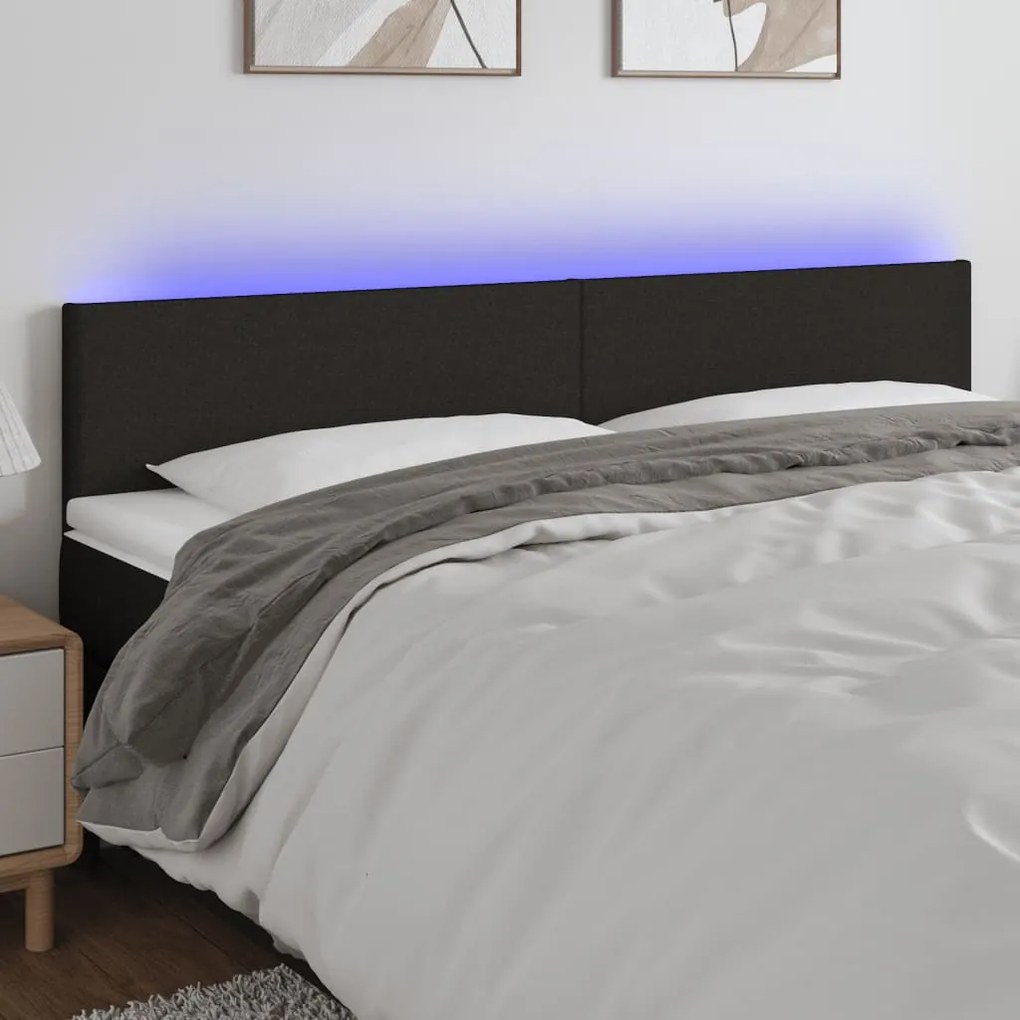 Testiera A Led Nera 180x5x78/88 Cm İn Tessuto /