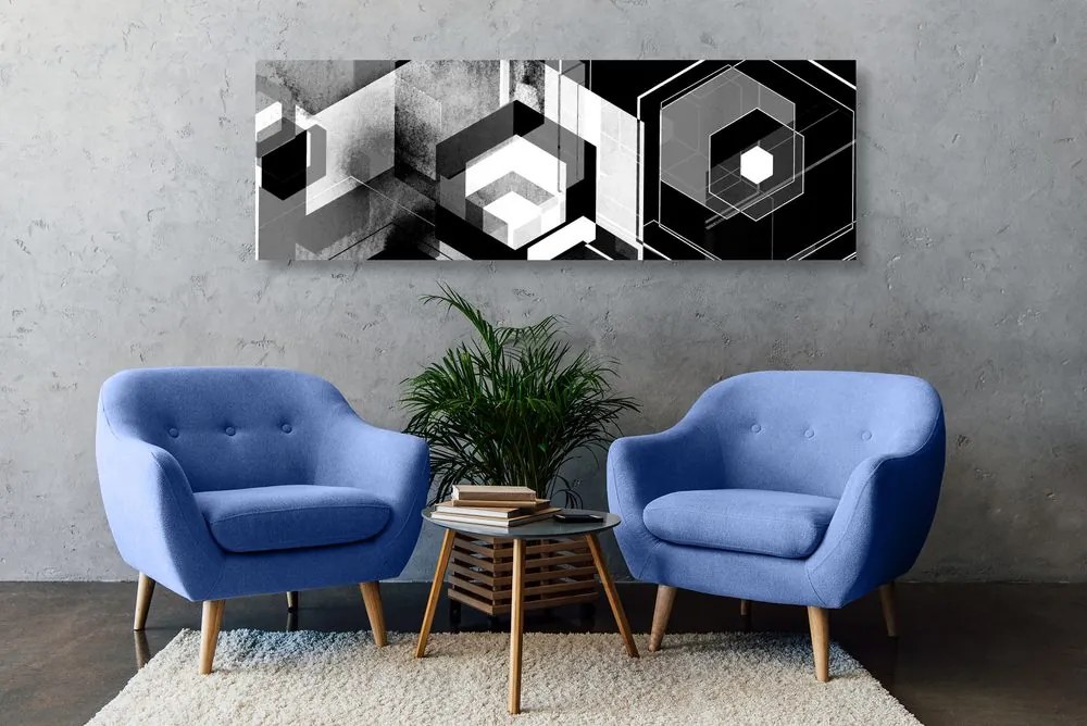 Stampa su tela – Geometria futuristica in bianco e nero