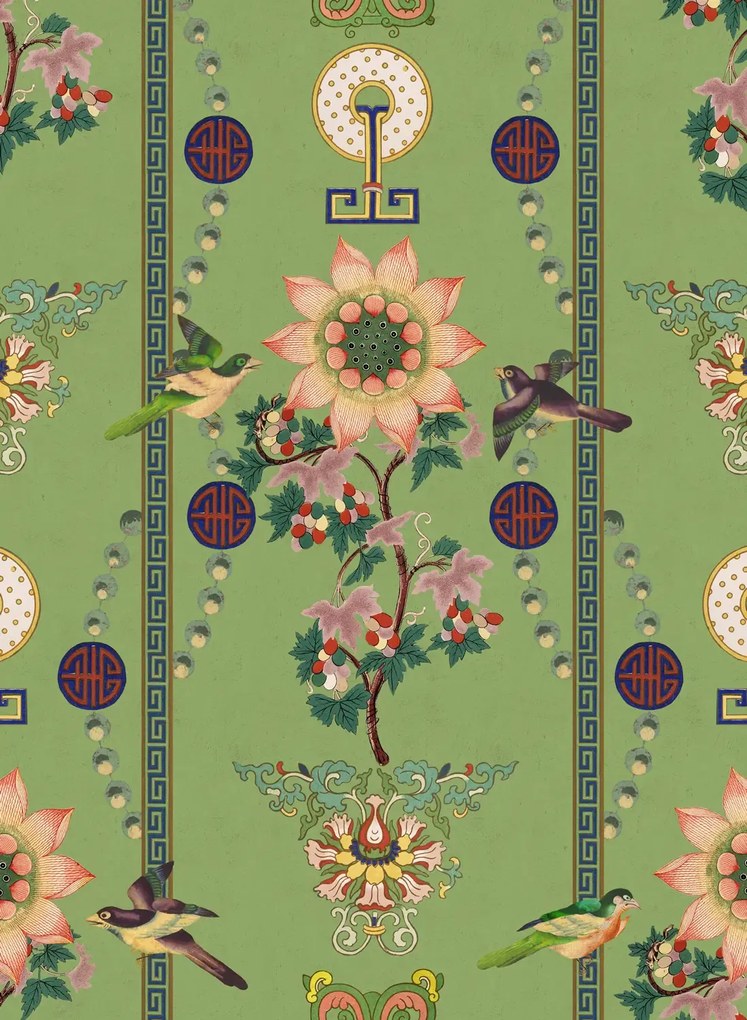 Mindthegap Carta da parati Lin Yuan - Absinthe Green/ Pink/ Yellow/ Red