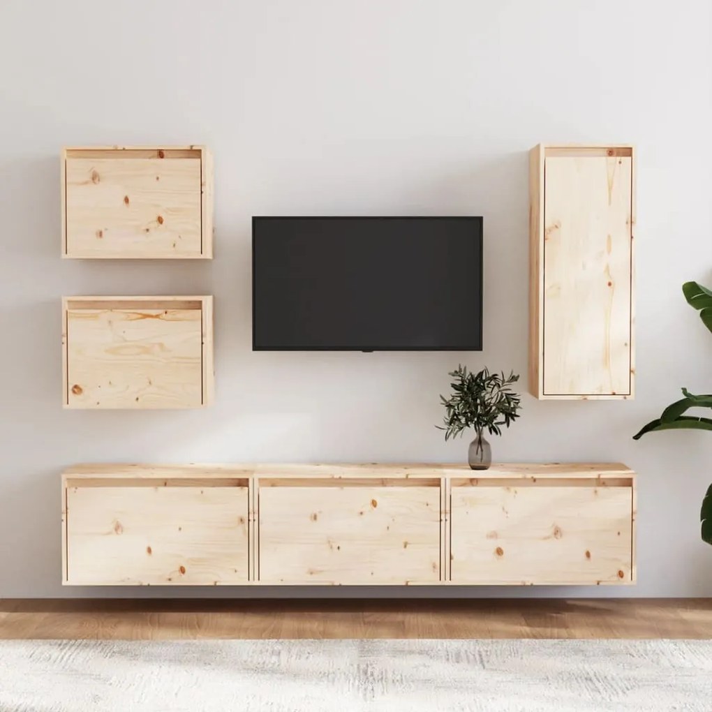 Mobili Tv 6 Pz İn Legno Massello Di Pino /