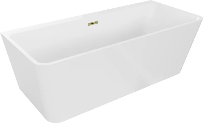 Mexen Volta vasca da bagno autoportante a parete 170 x 75 cm, bianca, troppopieno dorato - 51131707500-50