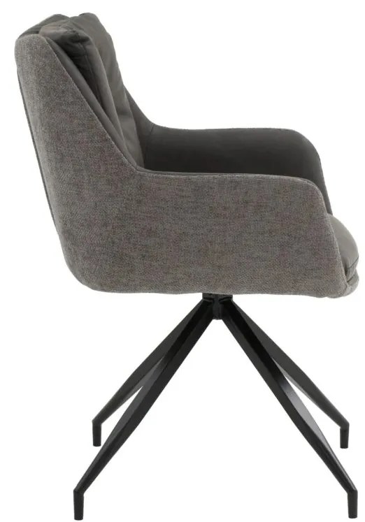Set di poltroncine girevoli WATSON in similpelle antracite, tessuto grigio e gambe in metallo nero, con braccioli