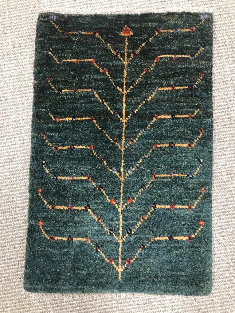 Gabbeh Tappeto 60x40 Verde (Iran) Annodato A Mano