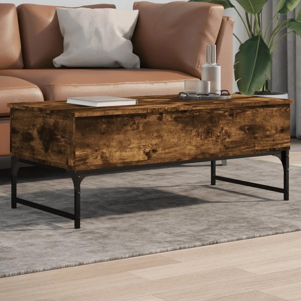 Tavolino Salotto Rovere Fumo 100x50x40cm Multistrato E Metallo /