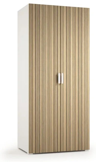 Kit cabina armadio armadio con tubo abiti e ripiani in truciolare 80 x 190 x 52 cm bianco con ante rovere rigato