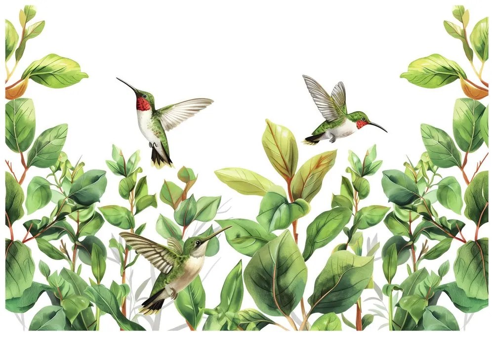Carta da parati – Colibrì e foglie