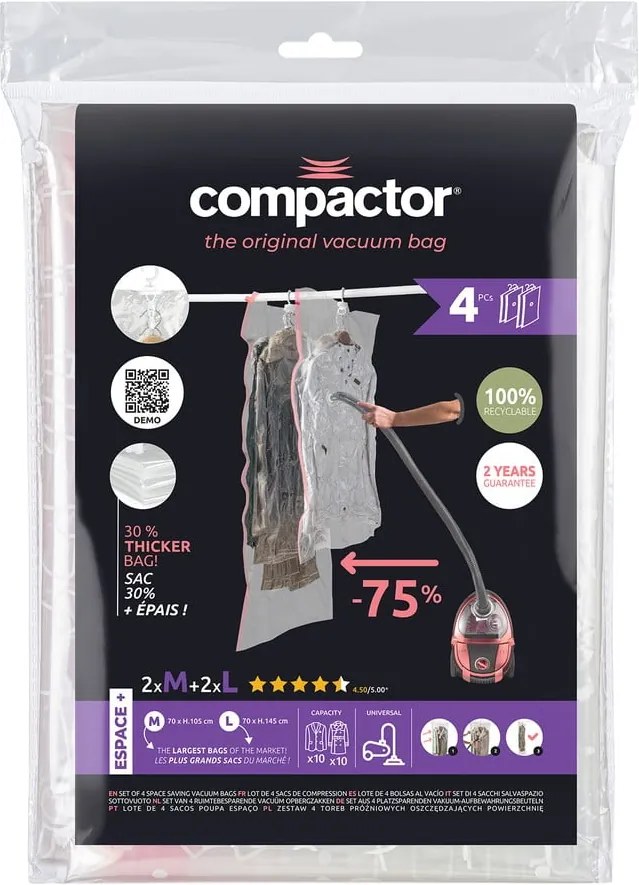 Sacchetti per il vuoto in set da 4 pezzi Hanging Vacuum M/L - Compactor