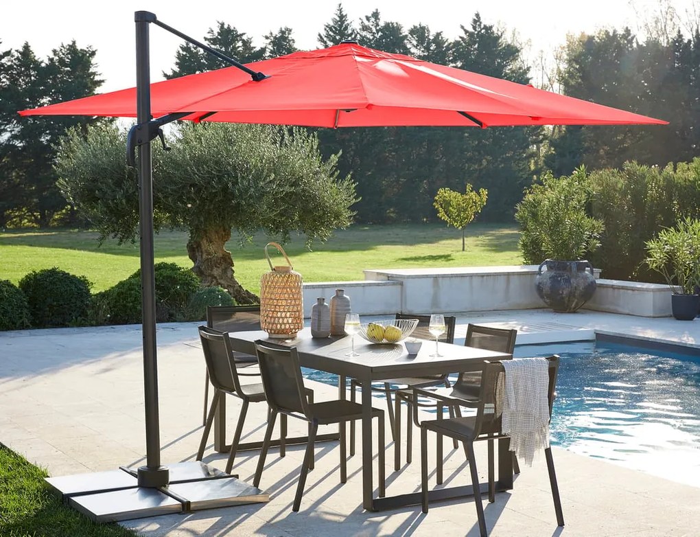 Ombrellone a palo laterale grigio Aura NATERIAL con telo quadrato rosso L 286 x P 286 x H 264 cm