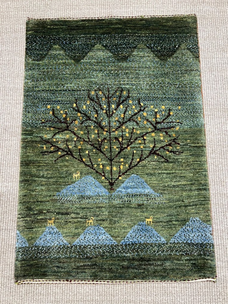 Loribaft Tappeto persiano 90x60 Verde (Iran) Annodato A Mano