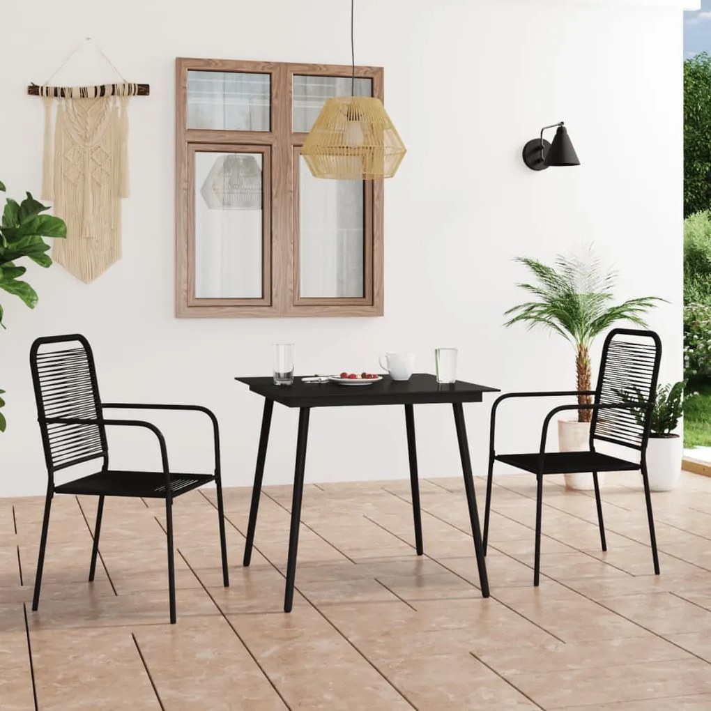Set Da Pranzo Da Esterni 3 Pz İn Corda Di Cotone E Acciaio Nero /