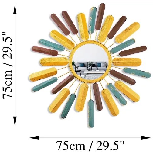 Specchio da parete SOLE diametro 75 cm giallo