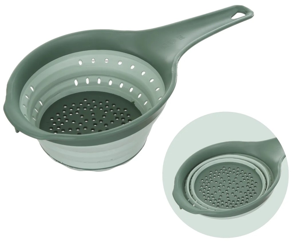 Scolapasta salvaspazio pieghevole verde con manico