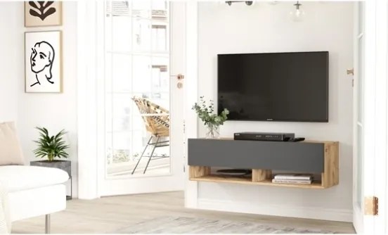 Mobile Tv Sospeso 100x32x30 Effetto Legno Rovere E Antracite Evolution