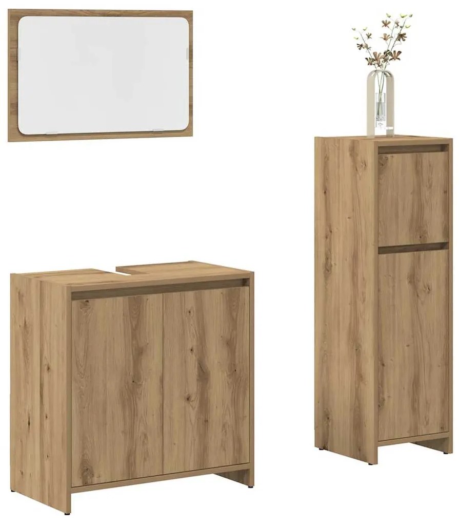 Set Mobili Da Bagno 3 Pz Rovere Artigianale Legno Multistrato /