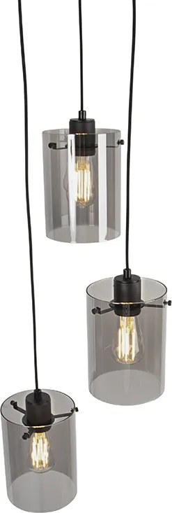 Lampada a sospensione di design nera con vetro fumé 3 luci - Dome