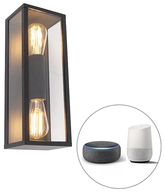 Lampada da parete intelligente nera 38 cm 2 luci IP44 incl. Wifi ST64 - Charlois