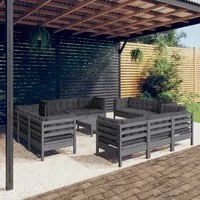 Set Divani da Giardino 13 pz con Cuscini Antracite Legno di Pino 3096072