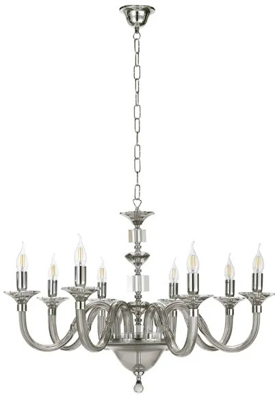 Lampada a sospensione GALA D82 cm in vetro lavorato a mano con dettagli in metallo 8 LUCI FUMÉ