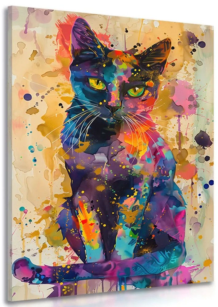 Quadro su tela – Gatto con imitazione di pittura